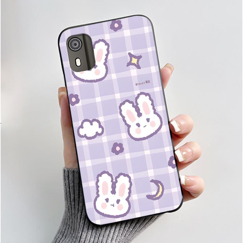 For Nokia C02 Phone Case Cute Funny Love Rabbit Animal Black Matte Soft TPU Protective Back Cover for Nokia C2 2nd Edition Case