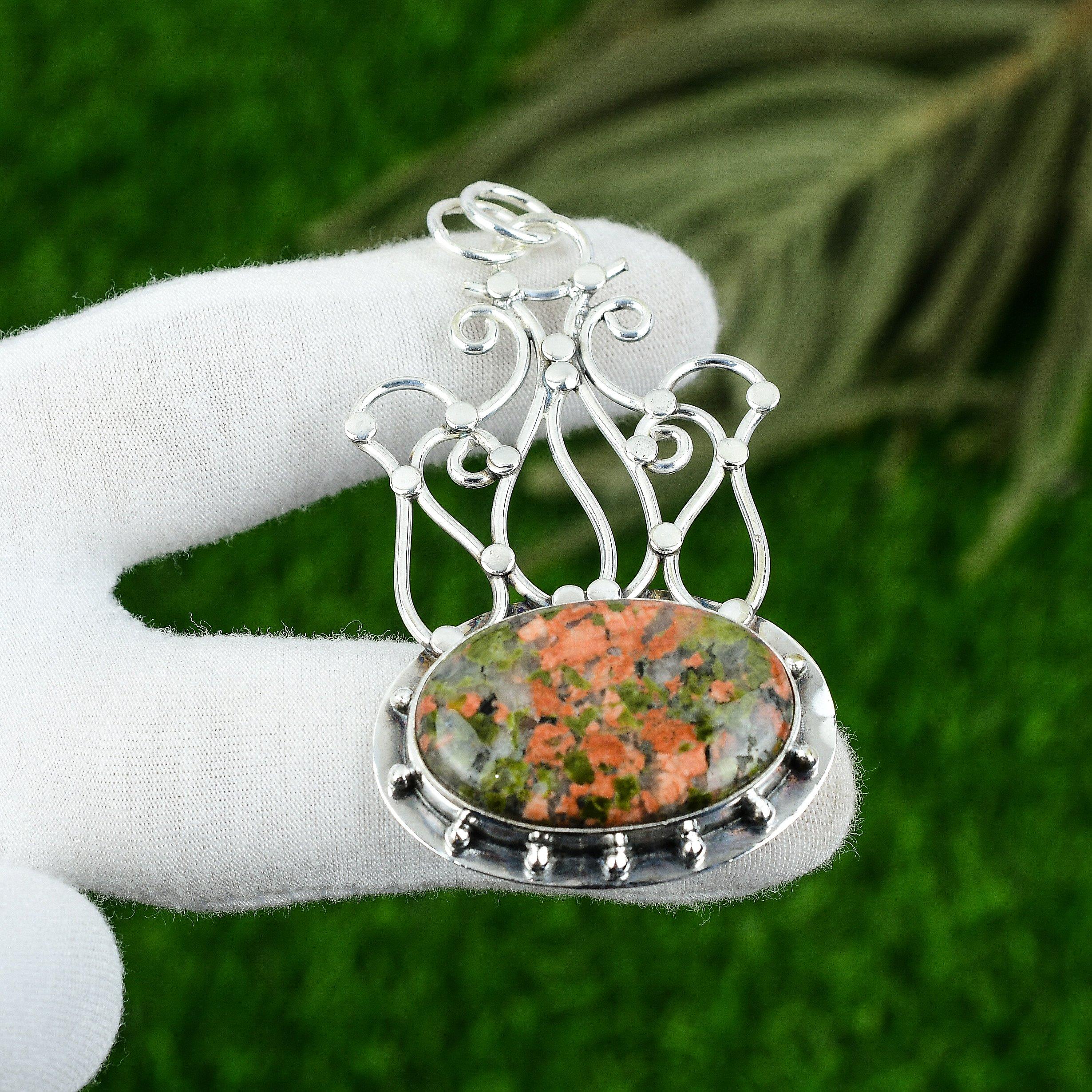 

Womens day Deal Heart Chakra Unakite Stone Sterling Silver Bezel Unique Pendant