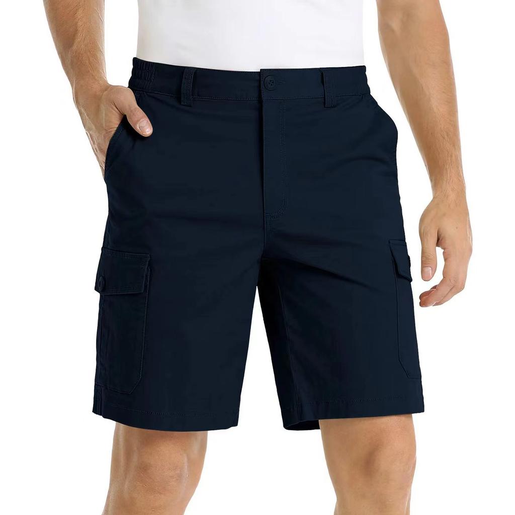 Pantaloni Cinci Bărbați Culoare Solidă Casual Workwear cu Buzunare Multiple Pantaloni Scurți Drepți de Vară