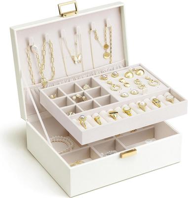 Vlando Accessory Large Capacity Jewelry Box with Removable Jewelry Perfect for and Perfect for Birthday Gift Case, 2-Tier, Tray, Necklaces, Earrings,