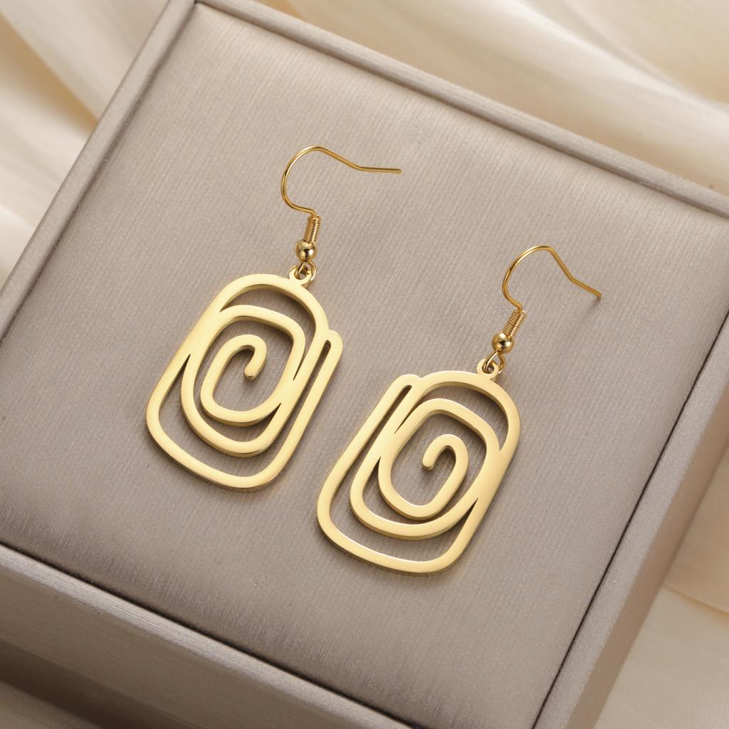 Teamer Einfache Geometrische Spirale Runde Quadratische Hängende Ohrringe für Damen Mädchen Mode Minimalistisch Edelstahl Zirkon