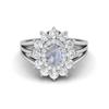 6X4MM Oval Moonstone Gemstone 925 Sterling Silver Halo Split Shank Ring