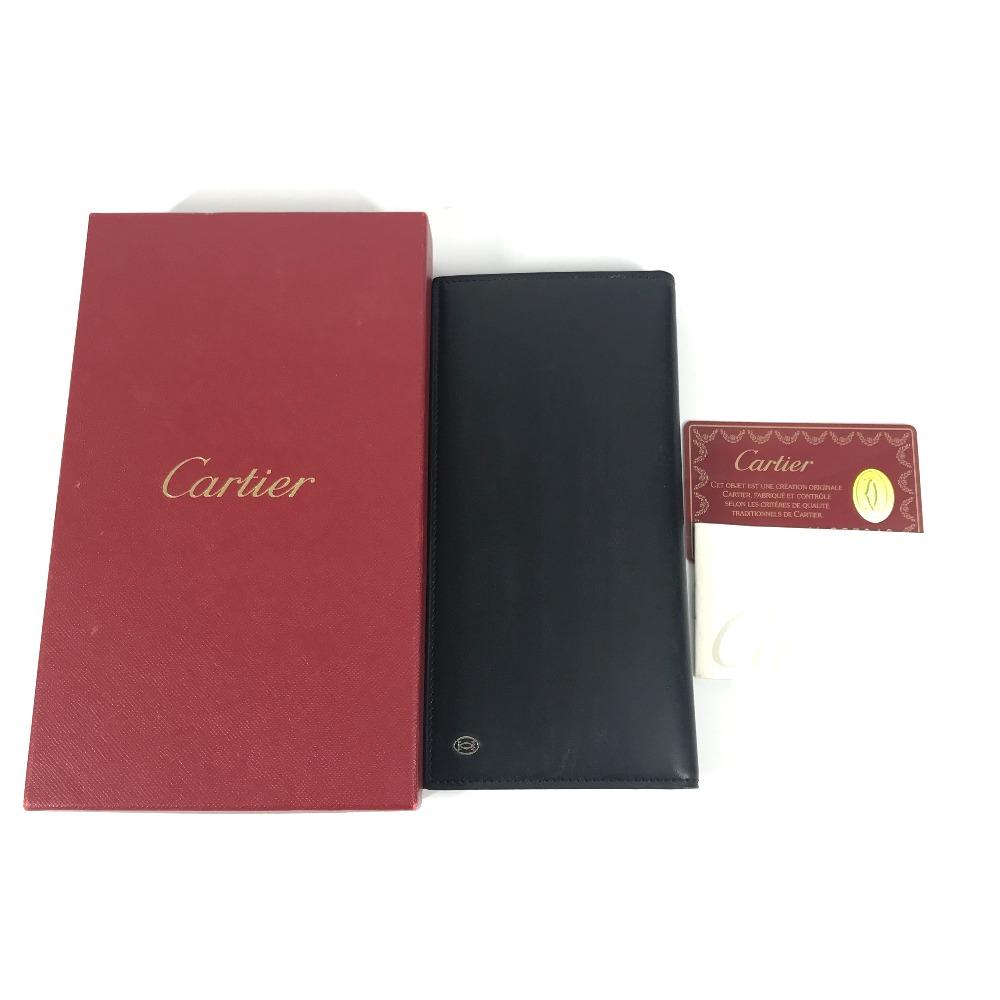 Cartier Must De Line Small Items Wallet Bifold Long Wallet Leather Black