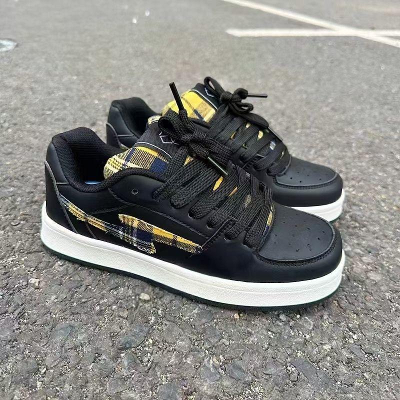 2025 spring and summer new bread shoes women's niche original board shoes men's Scottish plaid black and yellow plaid design versatile