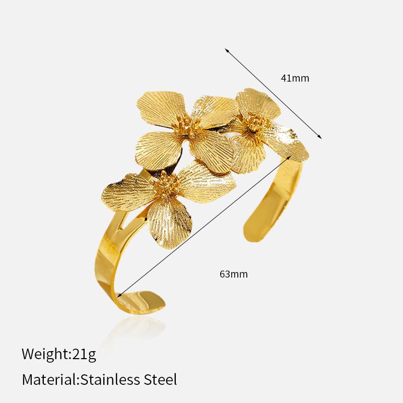 

Gold Open Adjustable Flower Titanium Steel Bangle Minimalist Luxury Bohemian Tarnish Free Wristband Stainless Steel Jewelry 1