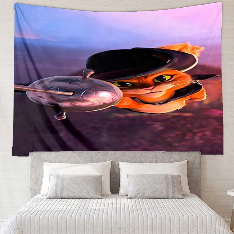 Puss In Boots Print Tapestry, Backdrop, Easy Setup, Ideal for Bedroom, Office & Living Room, with Aesthetic Wall Hanging Decor.