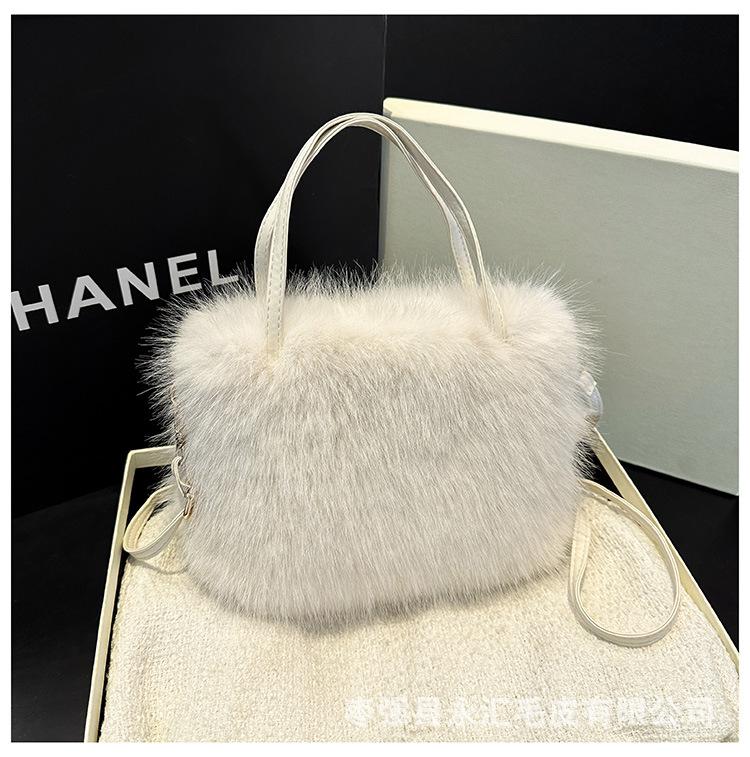 High texture versatile plush oblique span small square bag imitation fox hair high-end women's bag light luxury niche handbag