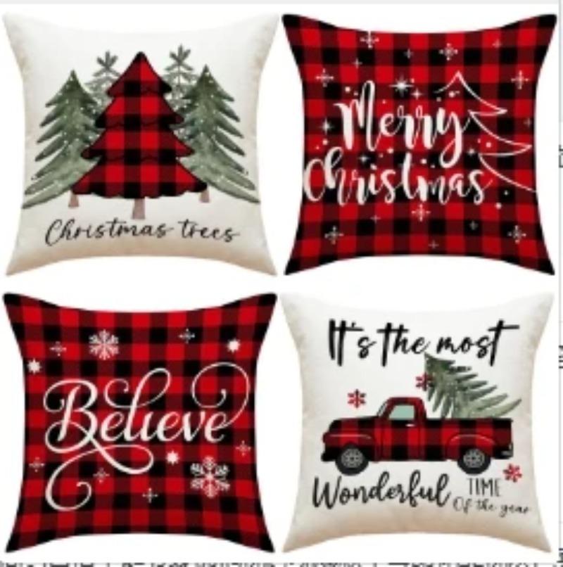 45x45cm Christmas Pillow Covers Set of 4,Winter Decorative Pillow Case, Merry Christmas Tree Cushion for Home Sofa Xmas Decor