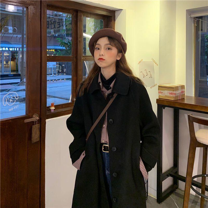 

Маленьке вовняне пальто середньої довжини в корейському стилі - Приталене в стилі Хепберн для весни/літа