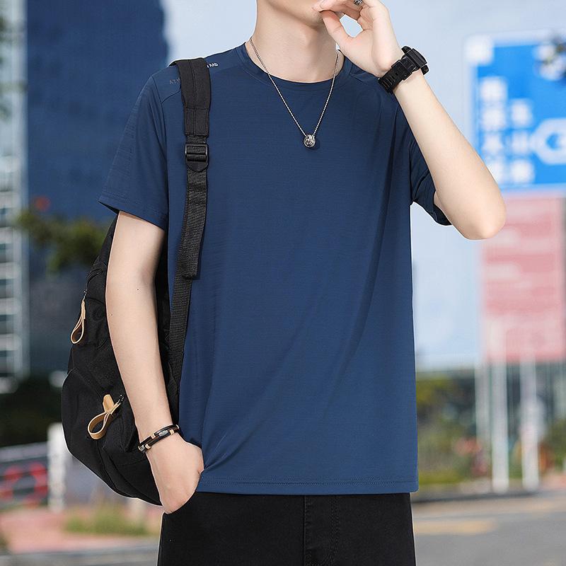 Camiseta de Manga Corta de Seda de Hielo para Hombre Verano Holgada Cuello Redondo Fina Secado Rápido Casual Deportes Top de Verano