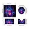 Fantasy Skull Shower Curtain Set - Gothic Potion And Skull Design, Polyester, Non-Slip Bath Mat, Toilet Seat Cover, U-Shaped Rug