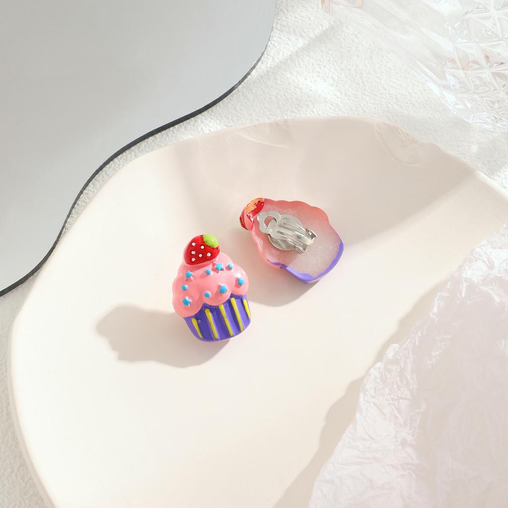 Strawberry Cake Earrings Adorable Girls Sweet Bow Design Non Pierced Ear Clips