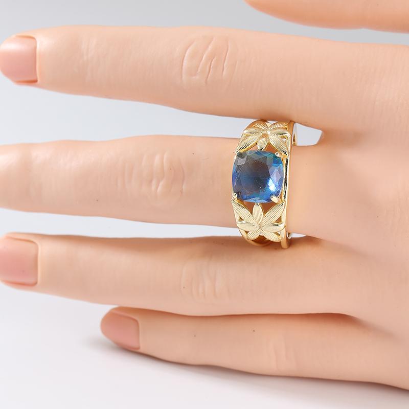 Vintage Elegant Blue Synthetic Zirconia Hollowed Maple Ring for Women Luxury Temperament Banquet Celebration Jewelry Accessories