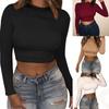 2025 Spring/Summer Women's Slim Fit Long Sleeve Cropped Solid Color T-Shirt