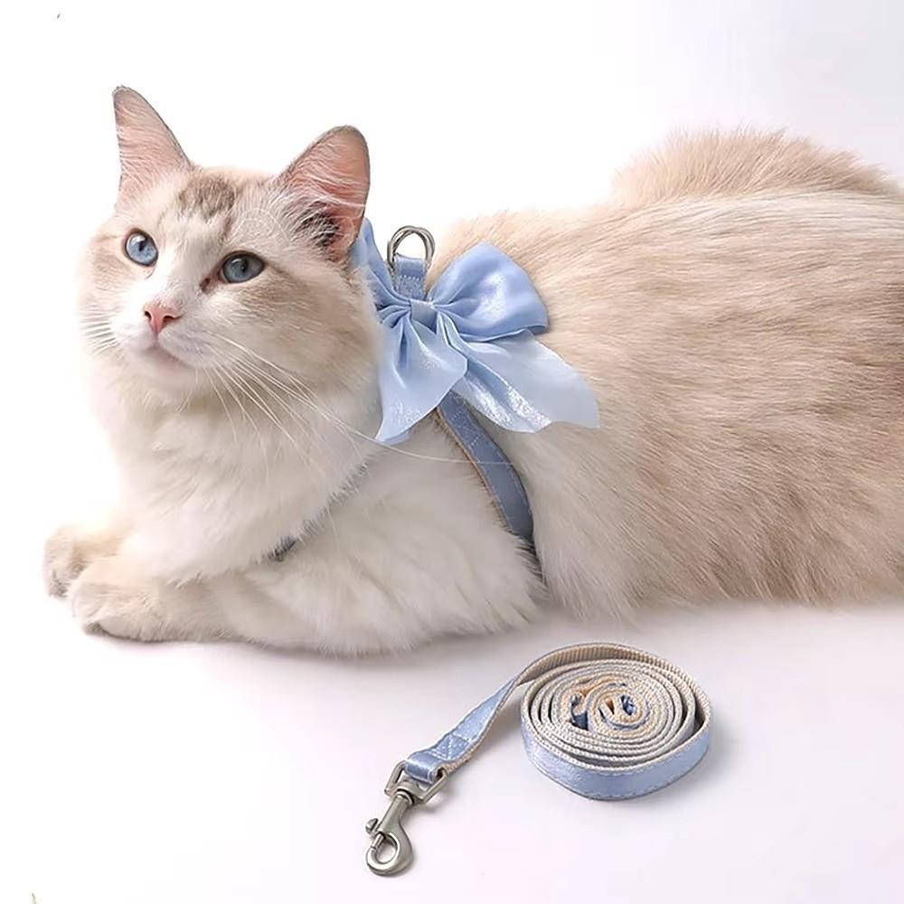 Cute Adjustable Bowknot Cat Harness Leash Escape Proof Shiny Bowknot Cat Leash Traction Rope Pet Walking