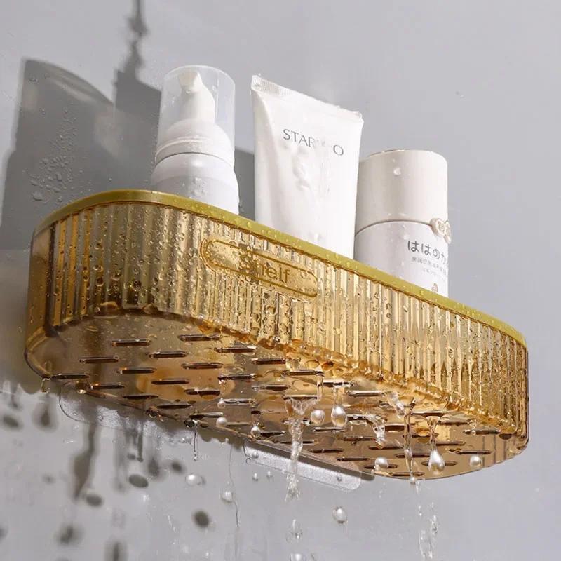 Punch-free Bathroom Shelf Shelves Wall Mounted Shampoo Storage Rack For Kitchen Holder Square Acrylic Bath Organizer Accessories