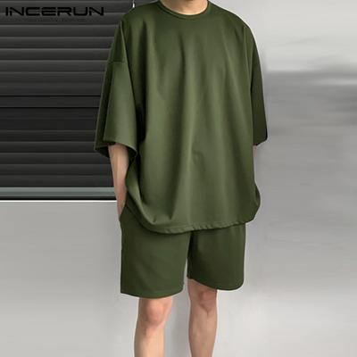 Men Loungewear Summer Short Sleeve Tops And Shorts Clothes Suits 2Pcs