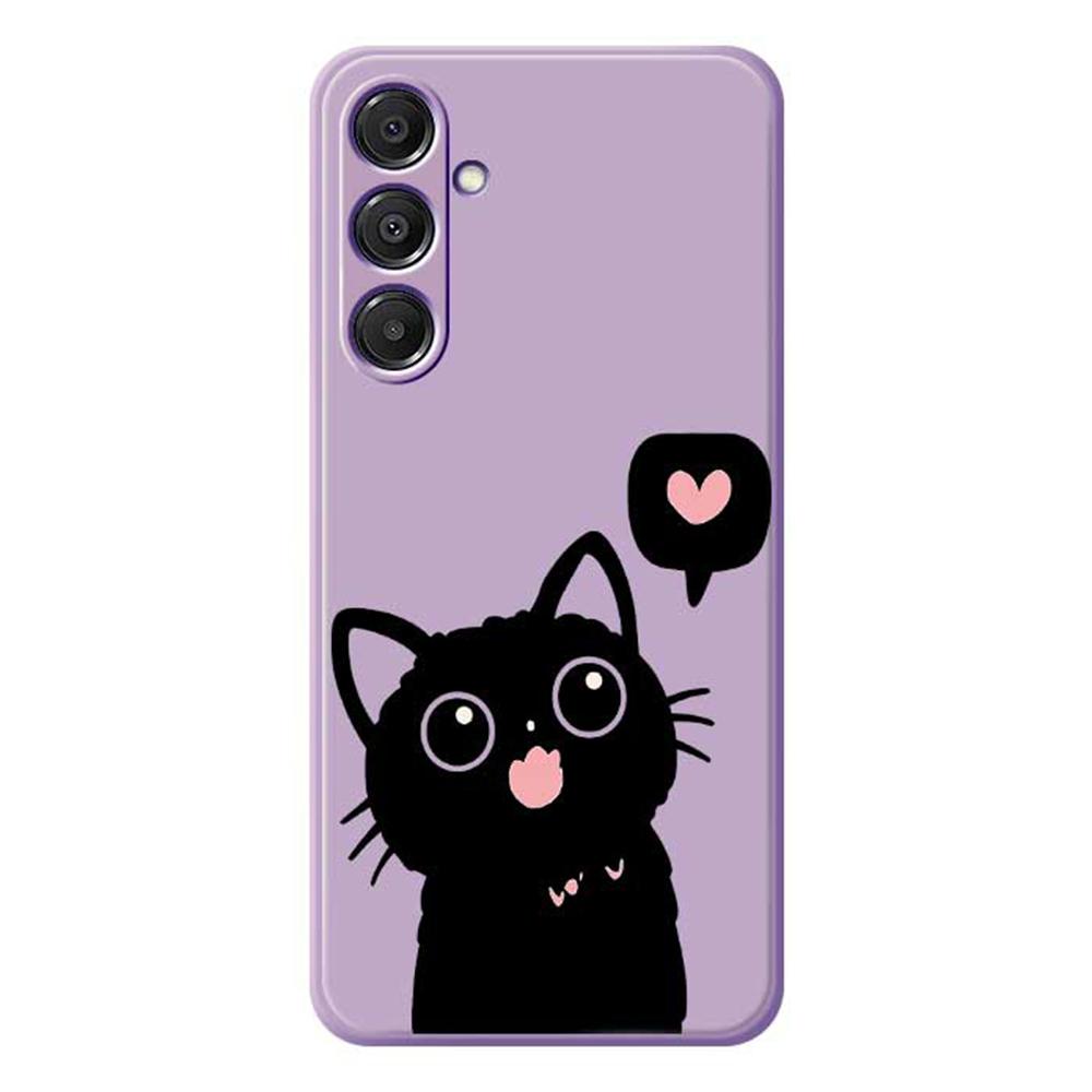 For Samsung Galaxy A16 5G/4G Case Love Black Cat Pattern Printing Straight Edge TPU Phone Back Cover