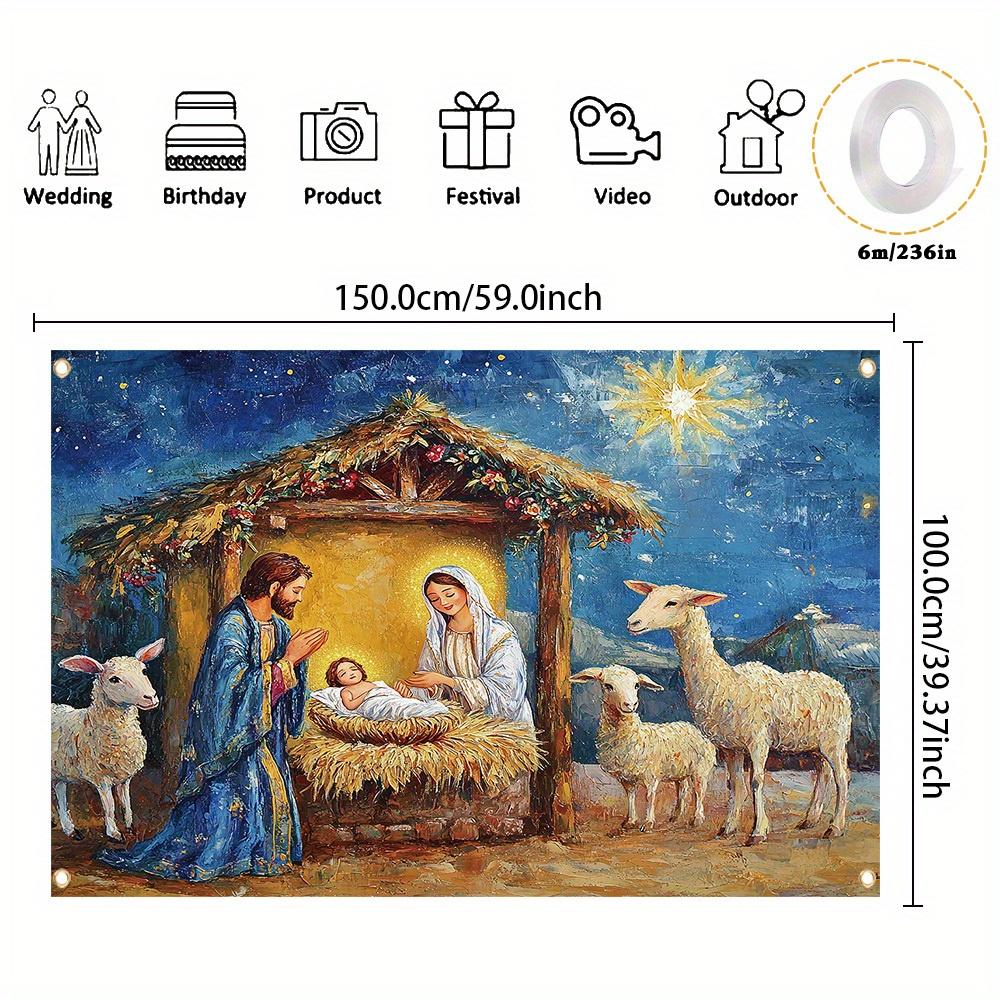 One 2D flat polyester background fabric for the Christmas Nativity scene suitable for Christmas and wall decoration.