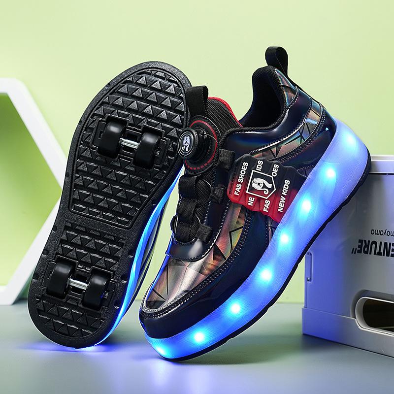 Foreign trade runaway shoes, girls luminous shoes USB charging led light shoes adult pulley shoes spot
