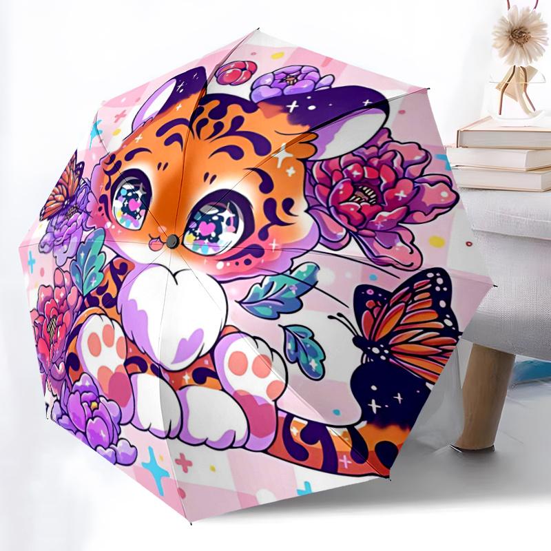 1pc Automatic Folding Cartoon Practical Umbrella with 3-Fold Design, 8-Bone Iron Frame - Perfect for Outdoor Use, Festive Gifts, Travelers, Daily Use,