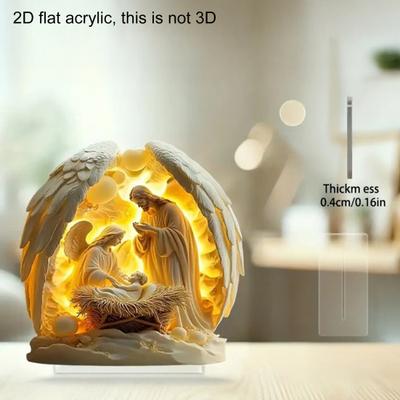 Christmas Nativity Scene Acrylic Tabletop Sign 2D Flat Desktop Display Ornament for Christian Home Shelf Decor