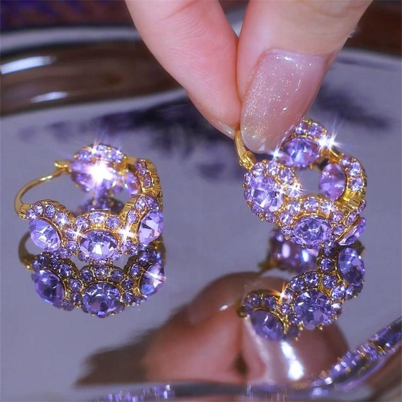 Elegant Purple Zirconia French Retro Earrings: Versatile, Niche Design, Super Shiny Hong Kong Style