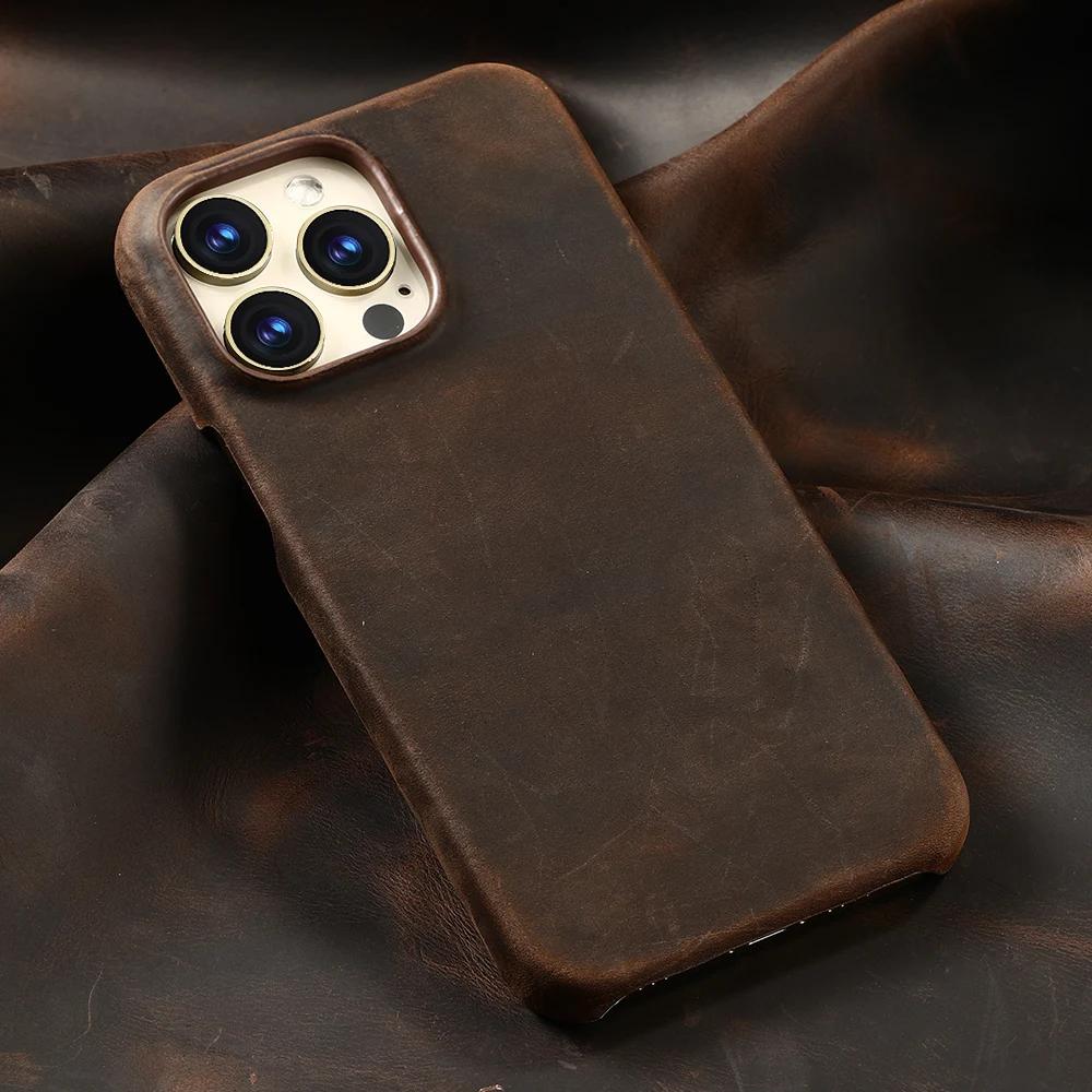 Pouzdro MagSafe pro iPhone 15 16 Pro Max 16Pro Retro luxusní celozrnná hovězí kůže z pravé olejované kůže s magnetickým natahováním