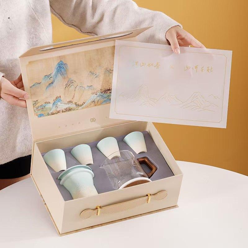 Forbidden City Guochao Thousand Miles Jiangshan Travel Tea Set Business Gift Box Merchandise Ceramic Souvenir