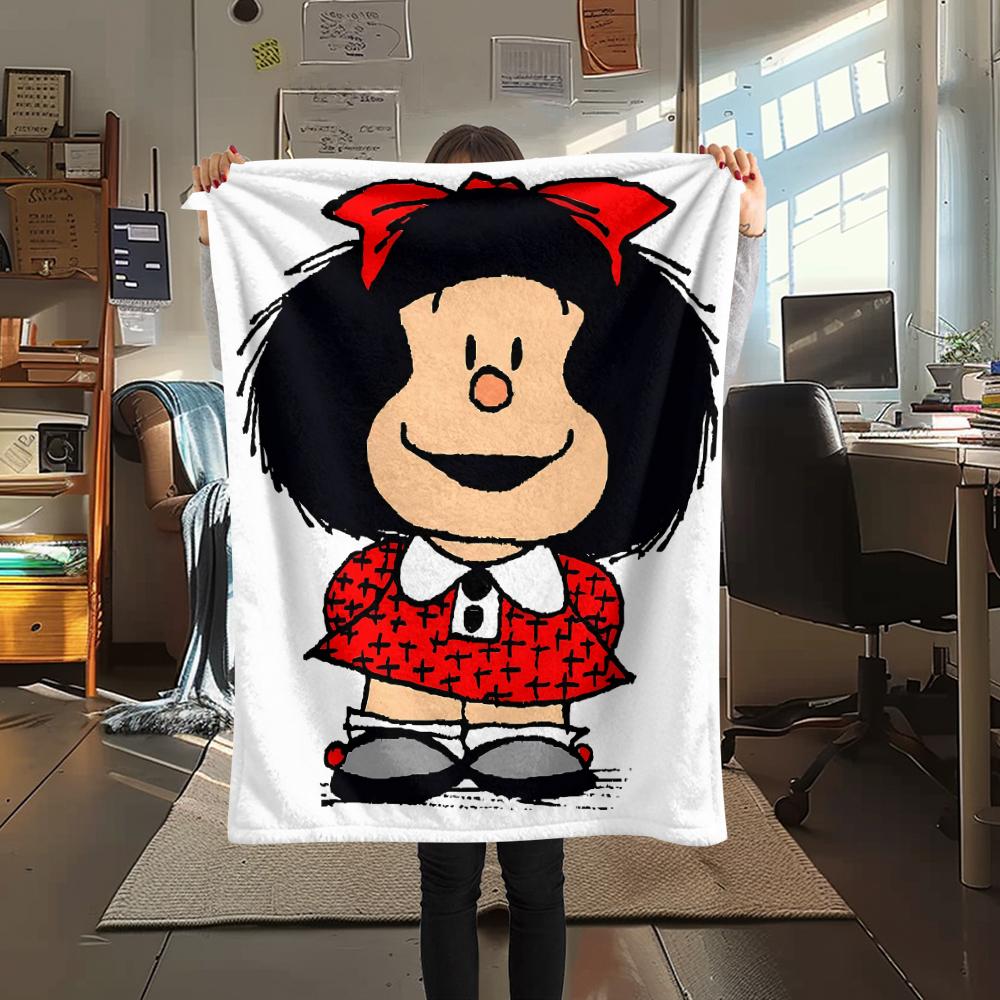 1PC Mafalda Print Flannel Blanket, High Quality All Seasons, Home Decor, Warmth and Comfort, Perfect for Christmas Gifts