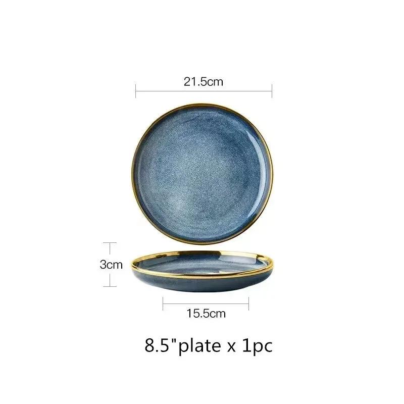 1pcs Light Luxury Ceramic Plate Set Dishes Dinner Plates Dessert Steak Plate Blue Gradient Salad Soup Bowl Plates Tableware
