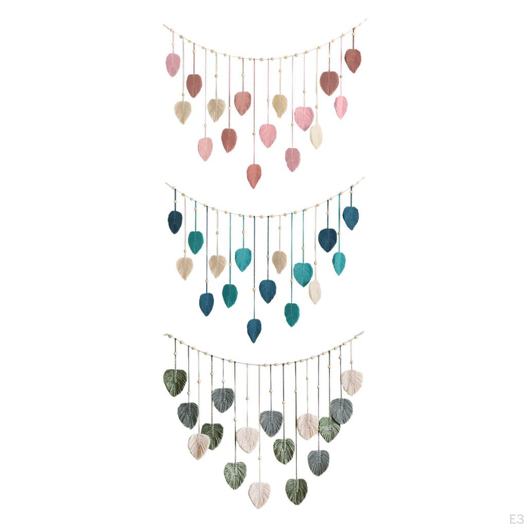 Bohemian Woven Tapestry Macrame Wall Hanging, with Photo Display Clips, Backdrop Art Decor Leaf