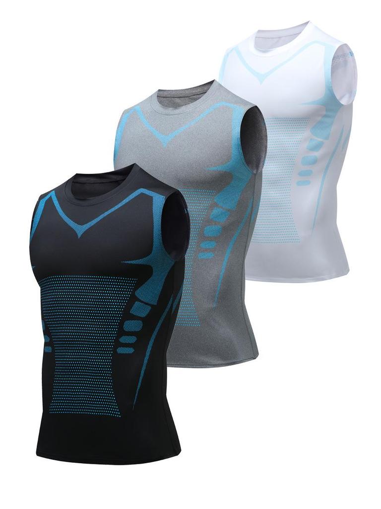 Herren Schnelltrocknend Hochelastisch Sportweste - Schwarz, Weiß, Grau | Fitness Laufen Basketball Basisschicht T-Shirt