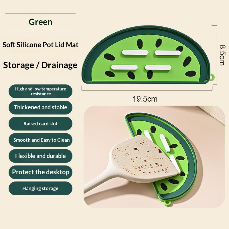 

Силиконовая крышка для кастрюли, дренажный коврик, противоскользящая теплоизоляционная доска-держатель, форма ананаса и арбуза, многофункциональная лопатка, коврик для хранения watermelon зелёный
