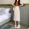 Gefalteter High-Waist A-Linien Bodycon Midi-Rock mit Schlitz für Damen 2025
