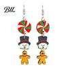 Dangle Drop Earrings 1 Pair Christmas Wooden for Women, Cute Santa Women Seasonal Accessories Gingerbread Candy Cane Earrings, Vintage Holiday Jewelry