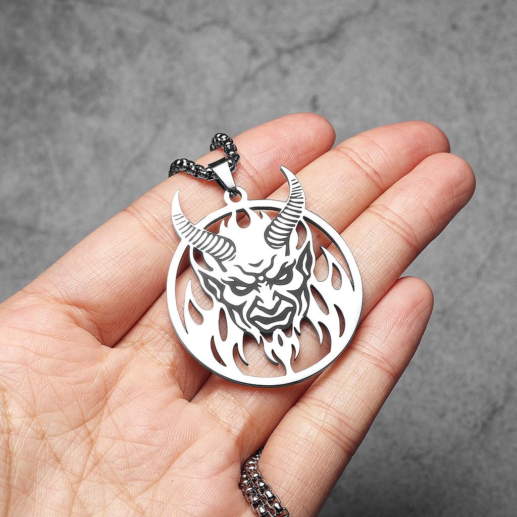 Hell Demon Satan Hollow Men Necklaces Stainless Steel Pendant Sweater Chain Women Punk Jewelry Accessories Halloween Gifts