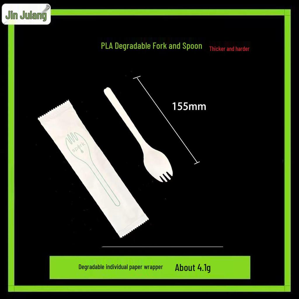 Set di posate biodegradabili in PLA: Coltello, Forchetta, Cucchiaio, Confezionati Singolarmente per Dolci e Pasti