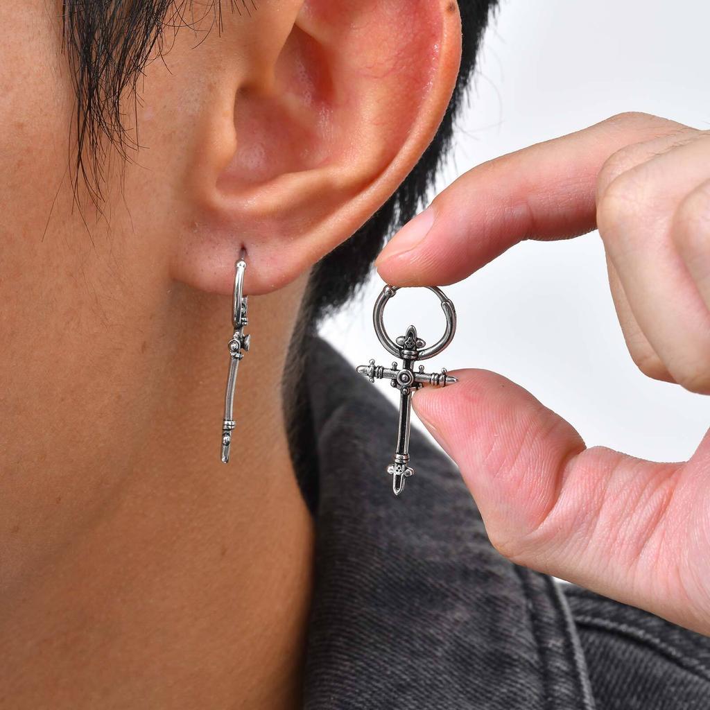 Vnox Stainless Steel Geometric Cross Earrings for Women Men, Gothic Punk Huggie Hoop Jewelry Gifts, Fashion Dangle Earrings