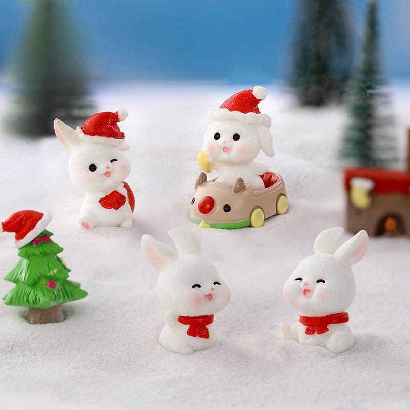 

Christmas Ornaments, Christmas Sleigh Rabbits Micro-landscape Snow Accessories Christmas Resin Ornaments No. 9