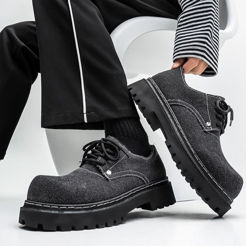 Mote Nye Herre Derby Sko Britisk Stil Stor Rund Tå Chunky Platå Sneakers Originale Pustende Fritidssko for Streetwear & Daglig