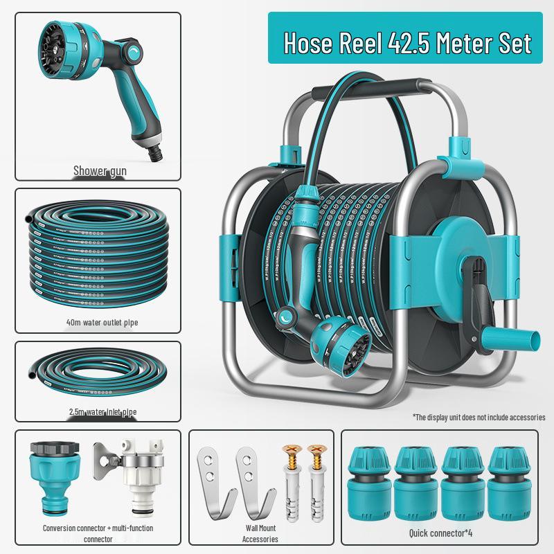 High-Pressure Car Wash Gun with Hose, Anti-Freeze Connector, Storage Rack, and Reel for Garden and Household Use