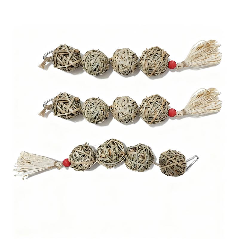 Natural Pet Chew Toys for Rabbit Hamster Parrot Grass Balls Bite Toy Teething Dental Care Bird Cage Decoration Small Pet Supply