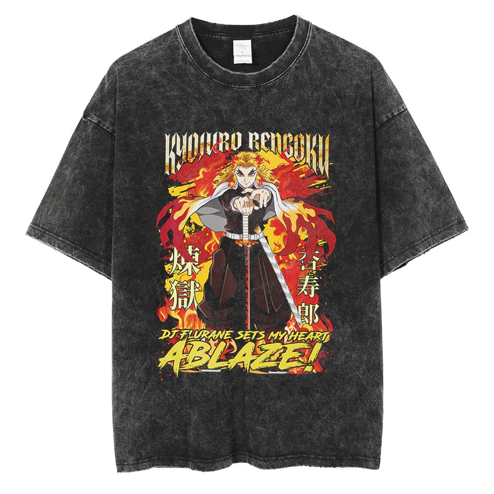 Anime Demon Slayer Kamado Tanjirou Printed T Shirt Men Women Washed Cotton Tshirts Manga Casual T-shirt Harajuku Male Tops