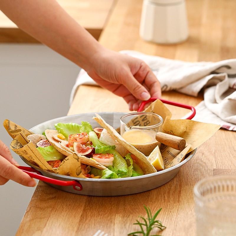 20cm Stainless Steel Mini Flat Fry Pan Non-Stick Kitchen Cookware for Seafood Rice Pot Salad Pasta Plate Cookware Pot