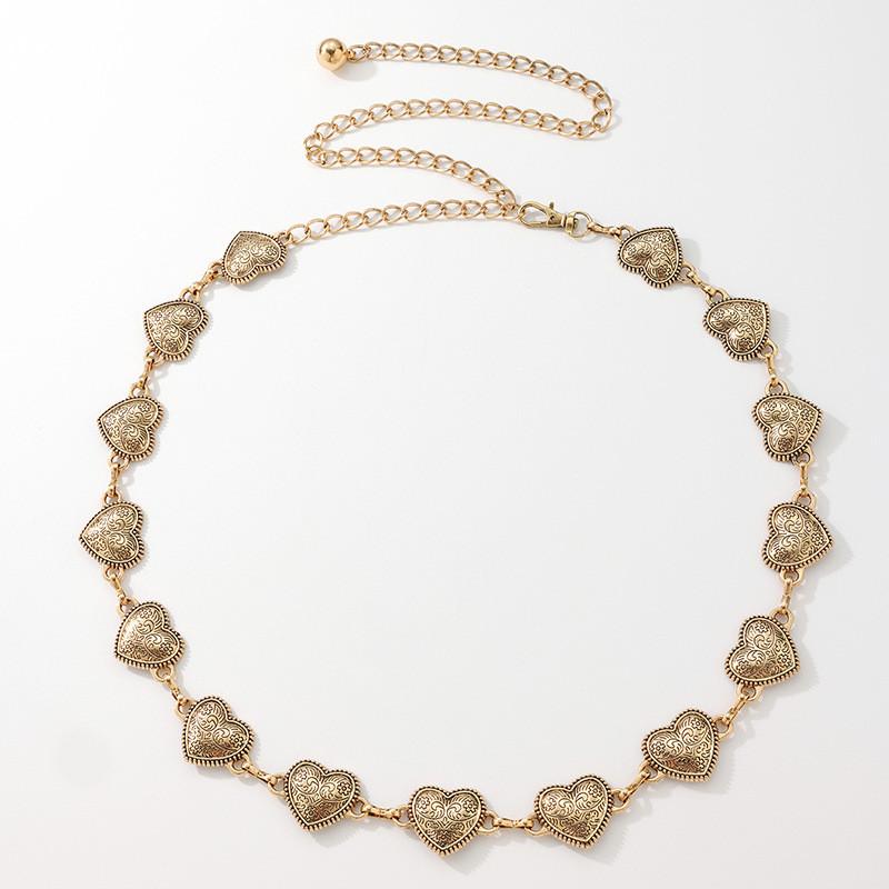 Vintage Love Heart Metal Carved Waist Chain Women Festival Waist Accessories