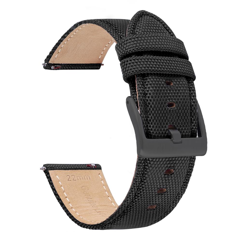Genuine Leather Nylon Watch Band 20mm 22mm Quick Release Watch Strap for Military Rugged Thickened Ribbed Canvas Watchband Belt