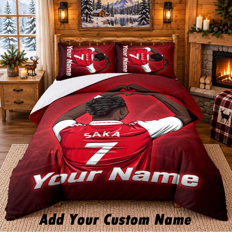 Bukayo Saka Pattern Bedding 3Pcs Set Custom Name, Bed Sheet And Pillowcases For Home Bedroom