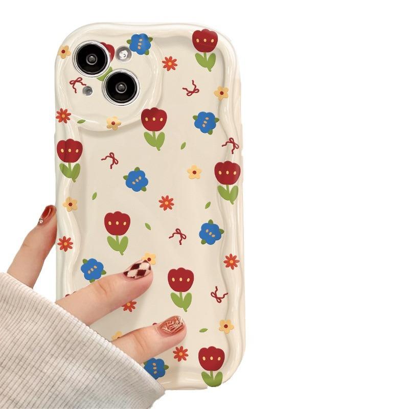 Full Screen Red and Blue Flowers Suitable for Apple 15 Mobile Phone Case IPhone 14promax Full Cover Anti-fall 13/12 Silicone 8