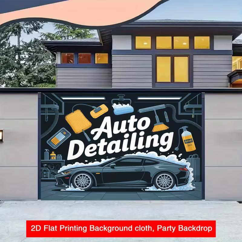 

2D Car Wash Theme Backdrop, Auto Detailing Tools & Car Photo Background 47.2x31.5inch/120*80cm